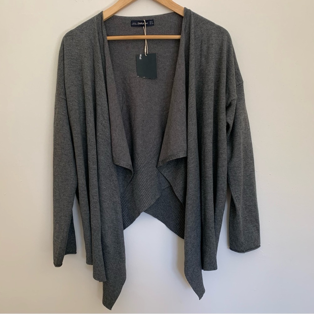 ZARA Open Front Gray Waterfall Cardigan Size S